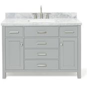 Ariel Bristol 49" Free Standing Single Rectangular Basin Vanity Set with Cabinet and 1-1/2" Thick Carrara Marble Vanity Top Grey