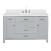 Ariel Bristol 54" Free Standing Single Basin Vanity Set with Cabinet, Quartz Vanity Top, and Rectangular Sink Grey