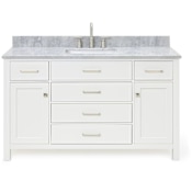 Ariel Bristol 55" Free Standing Single Rectangular Basin Vanity Set with Cabinet and 3/4" Thick Carrara Marble Vanity Top White