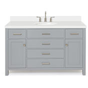 Ariel Bristol 55" Free Standing Single Oval Basin Vanity Set with Cabinet and 1-1/2" Thick Quartz Vanity Top Grey