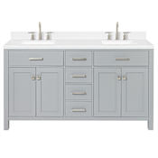 Ariel Bristol 60" Free Standing Double Basin Vanity Set with Cabinet, Quartz Vanity Top, and Rectangular Sink Grey