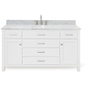 Ariel Bristol 61" Free Standing Single Oval Basin Vanity Set with Cabinet and 3/4" Thick Carrara Marble Vanity Top White