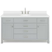 Ariel Bristol 61" Free Standing Single Oval Basin Vanity Set with Cabinet and 1-1/2" Thick Quartz Vanity Top Grey
