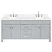Ariel Bristol 72" Free Standing Double Basin Vanity Set with Cabinet, Quartz Vanity Top, and Oval Sink Grey