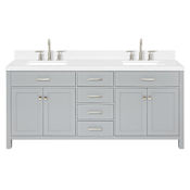Ariel Bristol 72" Free Standing Double Basin Vanity Set with Cabinet, Quartz Vanity Top, and Rectangular Sink Grey