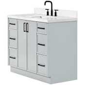 Ariel Kelly 42" Free Standing Single Basin Vanity Set with Cabinet and Quartz Vanity Top Grey / Carrara White Quartz Top / Matte Black Hardware