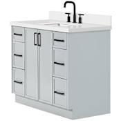 Ariel Kelly 43" Free Standing Single Basin Vanity Set with Cabinet and Quartz Vanity Top Grey / Pure White Quartz Top / Matte Black Hardware