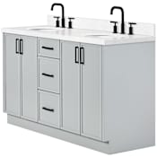 Ariel Kelly 60" Free Standing Double Basin Vanity Set with Cabinet and Quartz Vanity Top Grey / Carrara White Quartz Top / Matte Black Hardware
