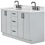 Ariel Kelly 61" Free Standing Double Basin Vanity Set with Cabinet and Marble Vanity Top Grey / Italian Carrara Marble Top / Matte Black Hardware