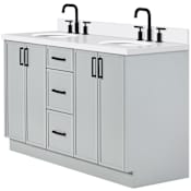 Ariel Kelly 61" Free Standing Double Basin Vanity Set with Cabinet and Quartz Vanity Top Grey / Pure White Quartz Top / Matte Black Hardware