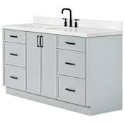 Ariel Kelly 66" Free Standing Single Basin Vanity Set with Cabinet and Quartz Vanity Top Grey / Carrara White Quartz Top / Matte Black Hardware
