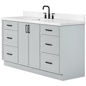 Ariel Kelly 66" Free Standing Single Basin Vanity Set with Cabinet and Quartz Vanity Top Grey / Carrara White Quartz Top / Matte Black Hardware