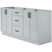 Ariel Kelly 66" Double Free Standing Vanity Cabinet - Less Vanity Top Grey / Matte Black Hardware