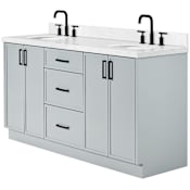 Ariel Kelly 66" Free Standing Double Basin Vanity Set with Cabinet and Quartz Vanity Top Grey / Carrara White Quartz Top / Matte Black Hardware