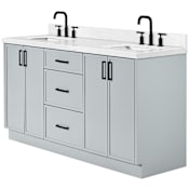 Ariel Kelly 66" Free Standing Double Basin Vanity Set with Cabinet and Quartz Vanity Top Grey / Carrara White Quartz Top / Matte Black Hardware