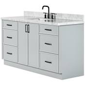 Ariel Kelly 67" Free Standing Single Basin Vanity Set with Cabinet and Marble Vanity Top Grey / Italian Carrara Marble Top / Matte Black Hardware