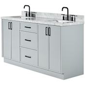 Ariel Kelly 67" Free Standing Double Basin Vanity Set with Cabinet and Marble Vanity Top Grey / Italian Carrara Marble Top / Matte Black Hardware