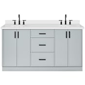 Ariel Kelly 67" Free Standing Double Oval Basin Vanity Set with Cabinet and Quartz Vanity Top Grey / Pure White Quartz Top / Matte Black Hardware