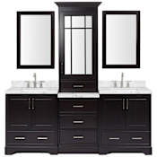 Ariel Stafford 84" Free Standing Double Rectangular Basin Vanity Set with Cabinet, Carrara Marble Vanity Top, Framed Mirrors, and Medicine Cabinet Espresso
