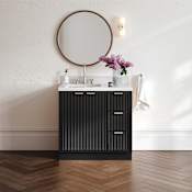 Ariel Milan 36" Free Standing Single Left Offset Basin Vanity Set with Cabinet and Quartz Vanity Top Black / Carrara White Quartz Top / Brushed Nickel Hardware