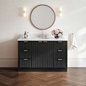 Ariel Milan 55" Free Standing Single Oval Basin Vanity Set with Cabinet and Quartz Vanity Top Black / Pure White Quartz Top / Brushed Nickel Hardware