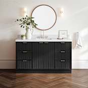 Ariel Milan 60" Free Standing Single Basin Vanity Set with Cabinet and Quartz Vanity Top Black / Carrara White Quartz Top / Brushed Nickel Hardware