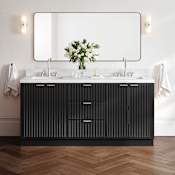 Ariel Milan 72" Free Standing Double Basin Vanity Set with Cabinet and Quartz Vanity Top Black / Carrara White Quartz Top / Brushed Nickel Hardware