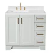 Ariel Taylor 36" Free Standing Single Basin Vanity Set with Cabinet, Quartz Vanity Top, and Left Offset Rectangular Bathroom Sink Grey