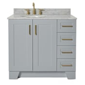 Ariel Taylor 37" Free Standing Single Oval Basin Vanity Set with Left Offset Cabinet and 3/4" Thick Carrara Marble Vanity Top Grey