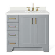 Ariel Taylor 36" Free Standing Single Basin Vanity Set with Hardwood Cabinet, Quartz Vanity Top, and Oval Bathroom Sink Gray