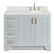 Ariel Taylor 42" Free Standing Single Basin Vanity Set with Cabinet, Quartz Vanity Top, and Right Offset Oval Bathroom Sink Grey
