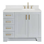 Ariel Taylor 42" Free Standing Single Basin Vanity Set with Cabinet, Quartz Vanity Top, and Right Offset Rectangular Bathroom Sink Grey
