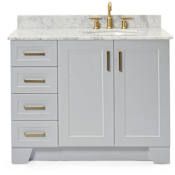 Ariel Taylor 43" Free Standing Single Oval Basin Vanity Set with Right Offset Cabinet and 3/4" Thick Carrara Marble Vanity Top Grey
