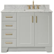 Ariel Taylor 43" Free Standing Single Rectangular Basin Vanity Set with Right Offset Cabinet and 3/4" Thick Carrara Marble Vanity Top Grey