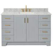 Ariel Taylor 55" Free Standing Single Rectangular Basin Vanity Set with Cabinet and 3/4" Thick Carrara Marble Vanity Top Grey