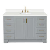 Ariel Taylor 54" Free Standing Single Basin Vanity Set with Hardwood Cabinet, Quartz Vanity Top, and Oval Bathroom Sink Gray
