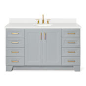 Ariel Taylor 60" Free Standing Single Basin Vanity Set with Hardwood Cabinet, Quartz Vanity Top, and Oval Bathroom Sink Gray
