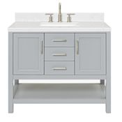 Ariel Bayhill 42" Free Standing Single Basin Vanity Set with Cabinet, Quartz Vanity Top, and Rectangular Sink Grey