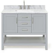 Ariel Bayhill 43" Free Standing Single Rectangular Basin Vanity Set with Cabinet and 3/4" Thick Carrara Marble Vanity Top Grey