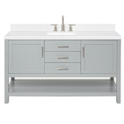 Ariel Bayhill 60" Free Standing Single Basin Vanity Set with Cabinet, Quartz Vanity Top, and Rectangular Sink Grey