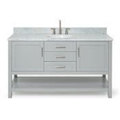 Ariel Bayhill 61" Free Standing Single Oval Basin Vanity Set with Cabinet and 3/4" Thick Carrara Marble Vanity Top Grey