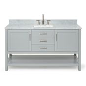 Ariel Bayhill 61" Free Standing Single Rectangular Basin Vanity Set with Cabinet and 3/4" Thick Carrara Marble Vanity Top Grey