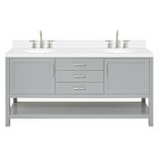 Ariel Bayhill 72" Free Standing Double Basin Vanity Set with Cabinet, Quartz Vanity Top, and Oval Sink Grey