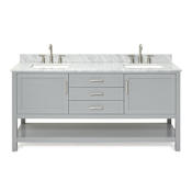 Ariel Bayhill 72" Free Standing Double Basin Vanity Set with Cabinet and Marble Vanity Top Grey / Carrara White Top