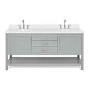 Ariel Bayhill 72" Free Standing Double Basin Vanity Set with Cabinet and Quartz Vanity Top Grey / Pure White Top