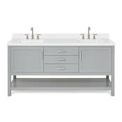 Ariel Bayhill 72" Free Standing Double Basin Vanity Set with Cabinet and Quartz Vanity Top Grey / Pure White Top