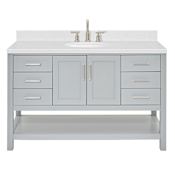 Ariel Magnolia 54" Free Standing Single Basin Vanity Set with Cabinet, Quartz Vanity Top, and Oval Sink Grey
