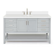 Ariel Magnolia 60" Free Standing Single Basin Vanity Set with Cabinet and Quartz Vanity Top Grey / Pure White Top