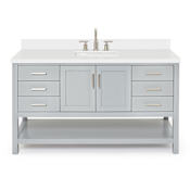 Ariel Magnolia 60" Free Standing Single Basin Vanity Set with Cabinet and Quartz Vanity Top Grey / Pure White Top