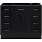 Ariel Hepburn 42" Single Free Standing Vanity Cabinet Only - Less Vanity Top Black / Satin Brass Hardware